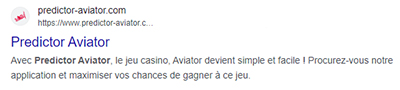 Página web oficial de Predictor Aviator en una búsqueda de Google